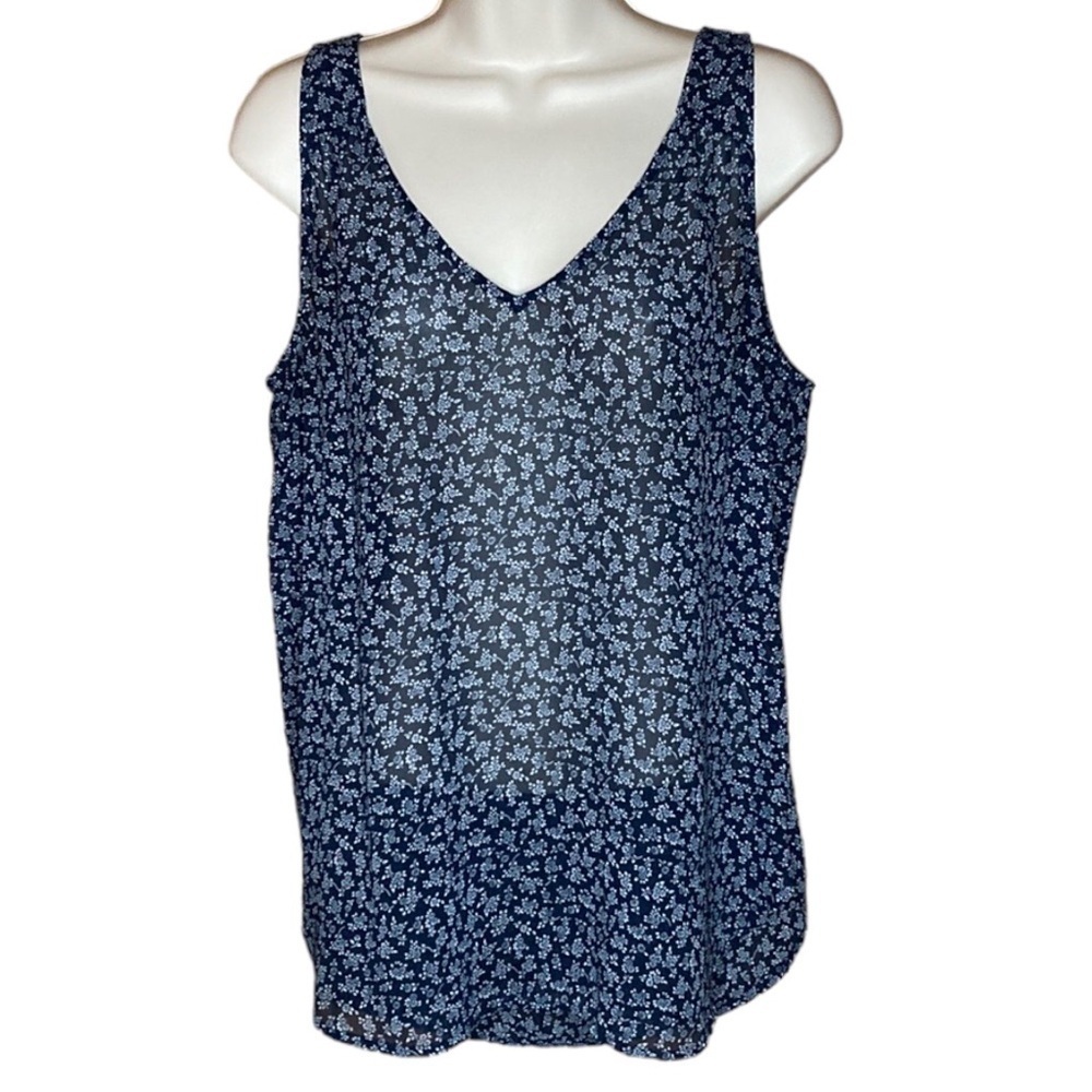 Ann Taylor | Navy Blue Floral Print Sleeveless Top M
